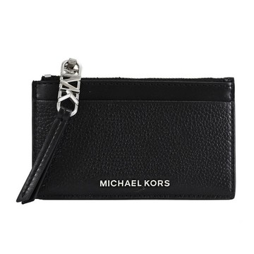 MICHAEL KORS EMPIRE 荔枝皮革卡片拉鍊零錢包.黑銀