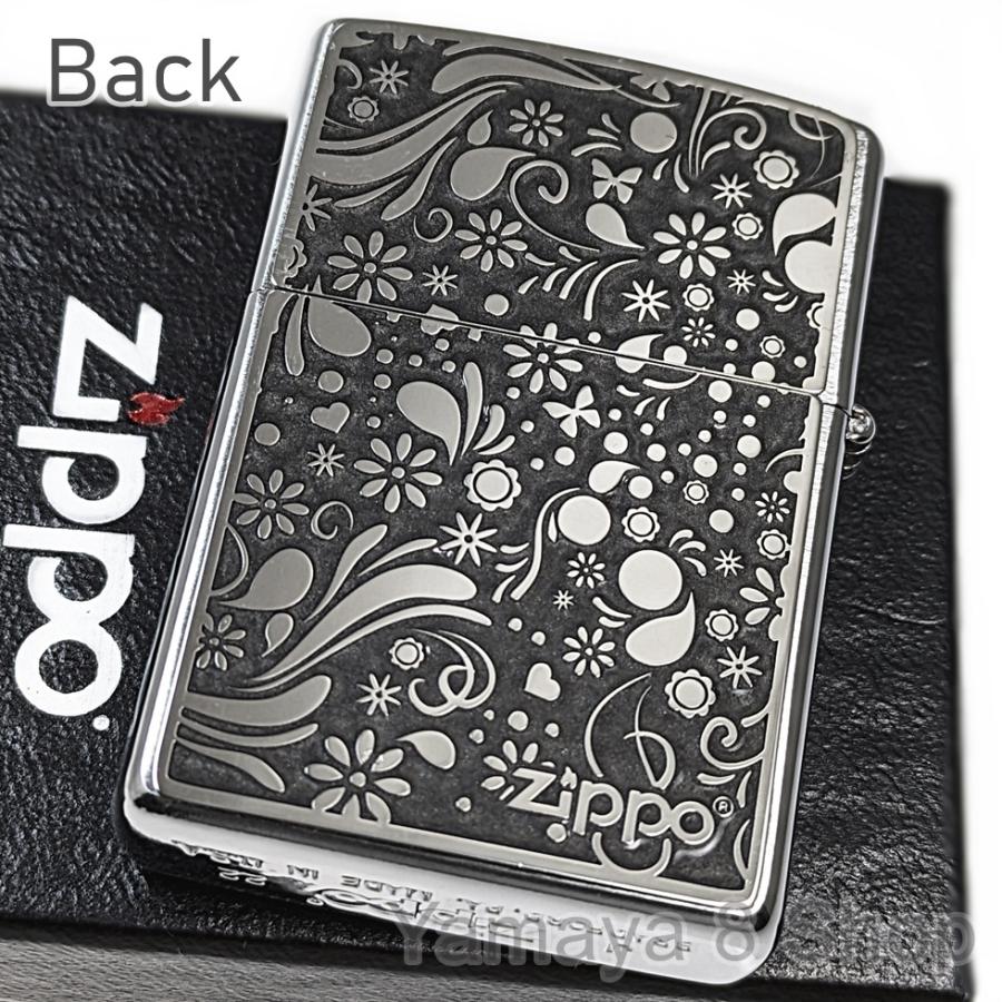 ZIPPO ジッポ ライター 両面 キャット フラワー グレー  シルバー ネコ 可愛い 別柄デザイン