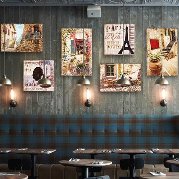 限量款售完無補仿復古做舊美式咖啡廳酒吧店鋪木板畫裝飾畫墻壁飾