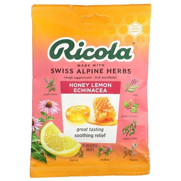 Ricola, Oral Anesthetic，蜂蜜檸檬松果菊，19 份獨立包裝滴劑