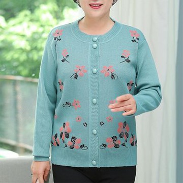 [米蘭精品] 現貨+預購 高級針織衫上衣秋冬毛衣開衫寬鬆大碼休閒女裝媽媽裝-珍珠釦花卉女外套4色74mo28