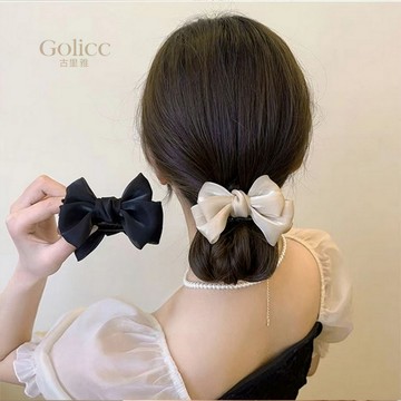 【Gulicc】髮夾 雙面網紗蝴蝶結丸子夾