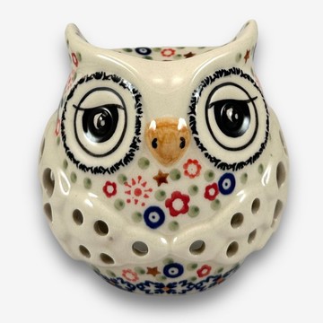 波蘭手繪手工陶-貓頭鷹精油燭台 11cm 碎花裙系列 設計師款