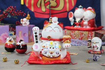 電動搖手8寸千客萬來寶船招手貓福緣貓擺件開業送禮新款金運招財