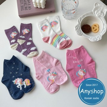 Anyshop韓國襪 組合價5雙入童襪 獨角獸童襪 童襪 純棉襪 可愛塗鴉襪 韓襪 韓國襪 韓國童襪K7712