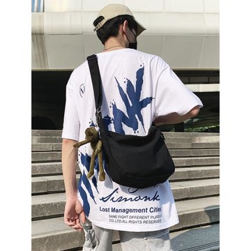 斜挎包男潮牌單肩包時尚百搭帆布包女學生輕便休閑挎包ins潮男包