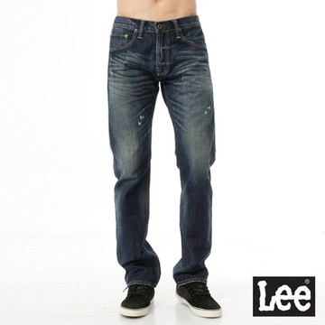 Lee 男款 724 刷色中腰合身直筒牛仔褲 深藍洗水