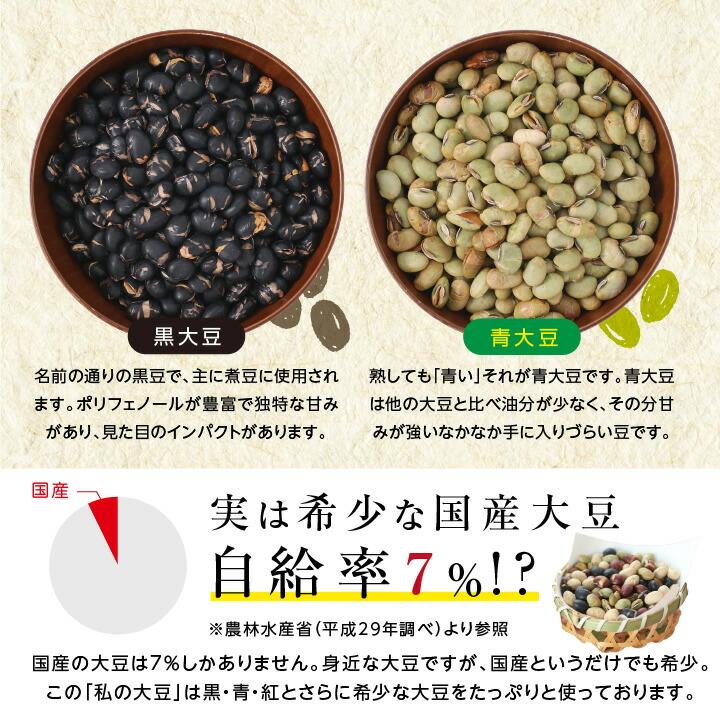 煎り豆ミックス 無添加 国産 私の大豆 500g 国産4種の煎り大豆 炒り豆 黄大豆 青大豆 紅大豆 黒大豆 無塩 砂糖 油不使用 完全無添加仕上げ お歳暮