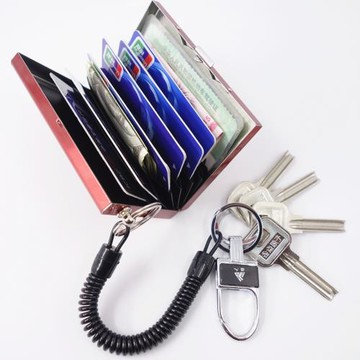 新品防丟彈簧繩鑰匙扣腰掛金屬卡包證件包不銹鋼駕駛證行駛證卡盒