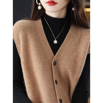 秋冬新款無袖坎肩套頭羊毛開衫寬松針織衫毛衣馬甲背心羊絨外套女