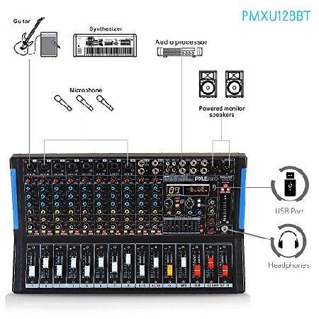 Pyle 12-Channel Bluetooth Studio Audio Mixer DJ Sound Controller Interface w  USB Drive for PC Recording Input, RCA, XLR Microphone Jack, 48V Power,