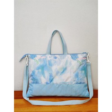 工廠大容量學院單肩斜挎補習資料袋拼接橫款藍色學生電腦手提單肩