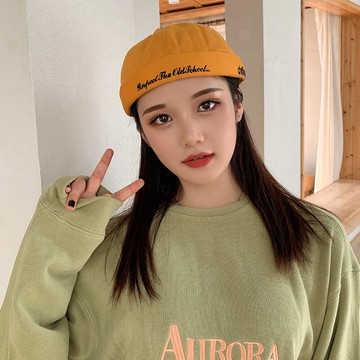 圓頂韓版瓜皮帽女黃色無檐水手帽子男秋冬休閑街頭雅痞地主帽女潮