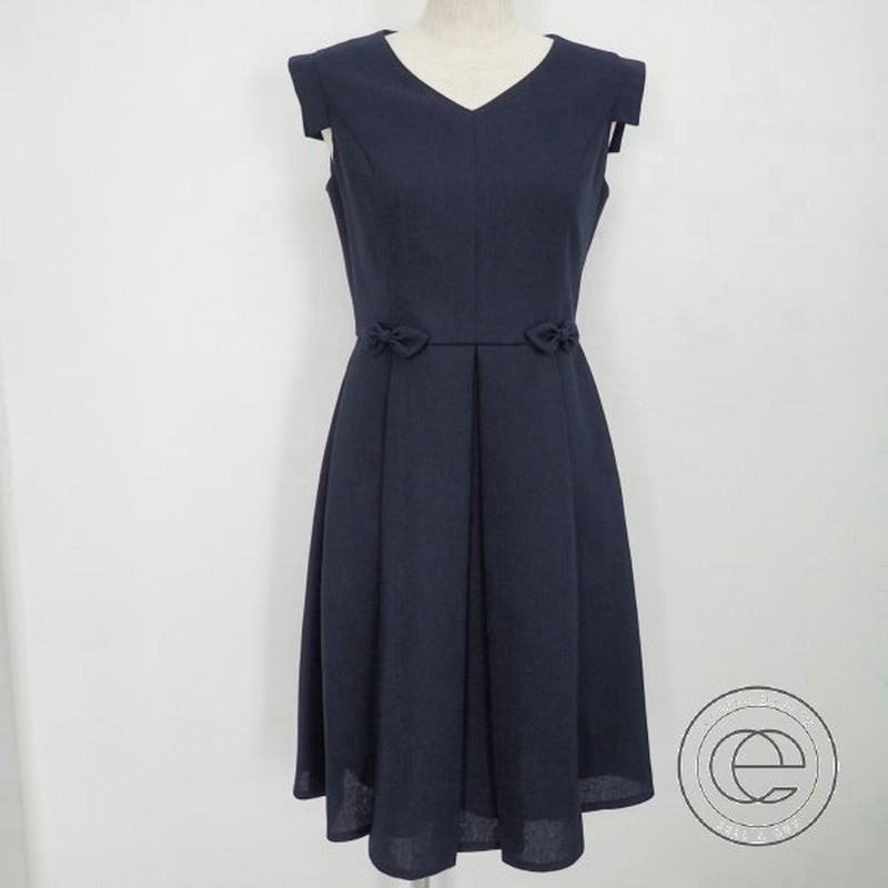 美品 17ss Rene Basicルネ ベーシック Vネック ウエストリボン装飾 ボックスプリーツワンピース34 ネイビー レディース 通販 Lineポイント最大0 5 Get Lineショッピング