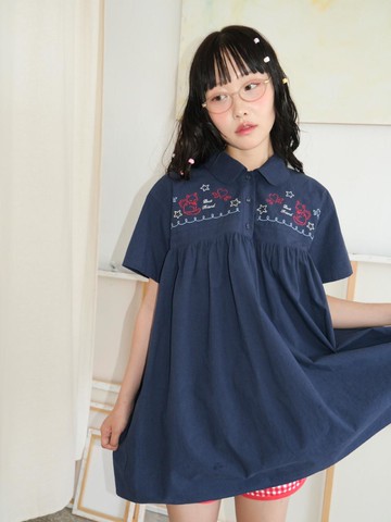BEST FRIEND EMBROIDERY DRESS _NAVY