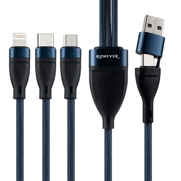 [RONEVER] 六合一鋁合金編織充電線 VPC185-1 藍