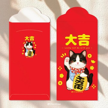 6入 賓士貓紅包袋 珠光厚卡紙 貓咪紅包袋 原創設計 新年禮