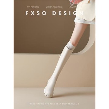 方巷大叔 真皮長靴女2025春秋新款白色長筒靴拉鏈靴子厚底騎士靴