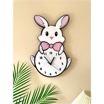 小白兔卡通創意客廳裝飾掛墻鐘表幼兒園兒童房可愛靜音掛鐘時鐘