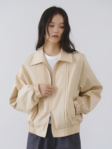 Pin-tuck Oversized Two-tone Blouson Jacket [Vanilla]