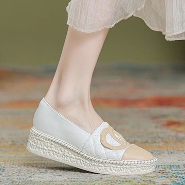 【特價優惠】漁夫鞋女小香風網紅平底淺口單鞋厚底中跟懶人樂福鞋