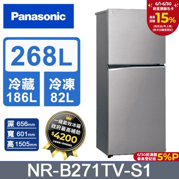 Panasonic國際牌 ECONAVI 268公升雙門冰箱NR-B271TV-S1