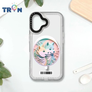 TRON IPHONE 16 可愛紙雕柴犬 防摔 MAGSAFE 磁吸 太空載具殼 透白 手機殼