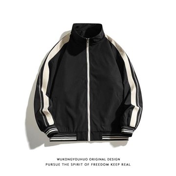 悟空有貨復古撞色拼接立領外套男潮牌街頭寬松情侶休閑工裝夾克衫