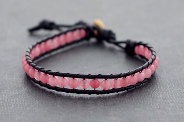 Rose Quartz Beads Bracelets Love Cute Girl Stone Woven Beaded Pink
