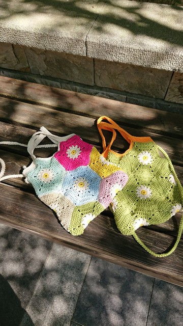 現貨 手工純棉線編織/原創編織包/小雛菊拼布隨身袋/三用包