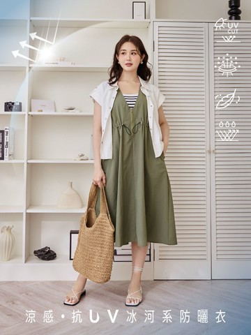 雲朵自訂款-涼感．抗UV腰抽繩冰河系防曬背心洋裝