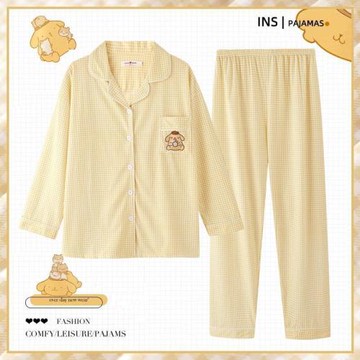 2025年新款睡衣女春秋季純棉可愛網紅風格子狗長袖大碼家居服夏天