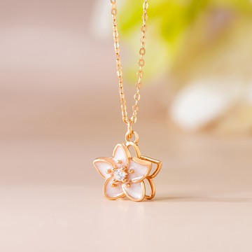 [925純銀]櫻語微風旋轉櫻花項鍊【SL970】-玫瑰金/銀