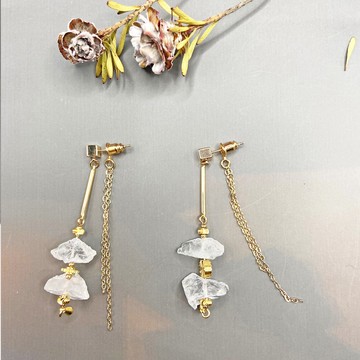 白水晶925純銀耳環 純銀飾物 水晶耳環 改耳夾 兩種戴法