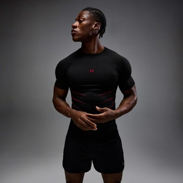 MP Men's Hero Muscle Fit Seamless T-Shirt - Washed Black/Hero Red - XXXL