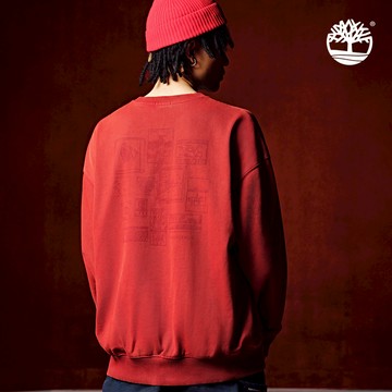 中性紅色馬年特別款寬版圓領上衣|A5MXMAFG