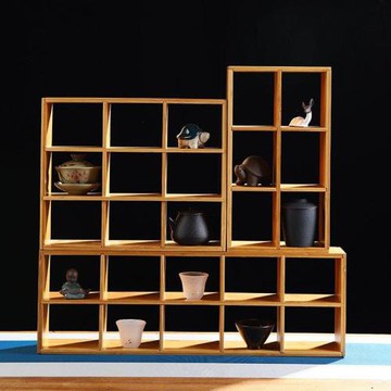 竹制九宮格置物架茶杯架收納柜架子茶具收納架茶具配件茶柜博古架