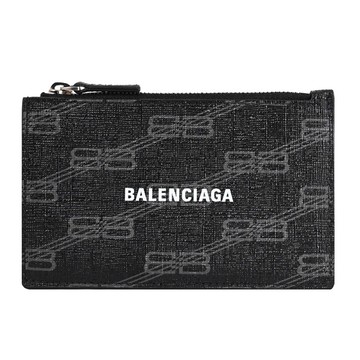 BALENCIAGA 巴黎世家 640535 滿版印花LOGO拉鍊5卡零錢包.黑