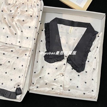 公主風睡衣女春秋款冰絲長袖薄款高級感愛心2023年新款絲綢家居服