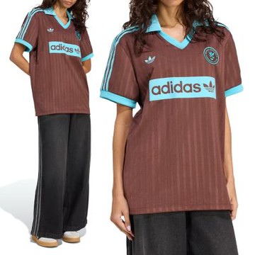 Adidas Football Tee 女款 棕色 寬鬆 V領 足球 運動 休閒 短袖 JY3542