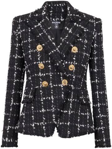 Balmain - 6-Button double-breasted tweed blazer - women - Cotton/Polyester/Polyamide/Other fibres - 42 - Black