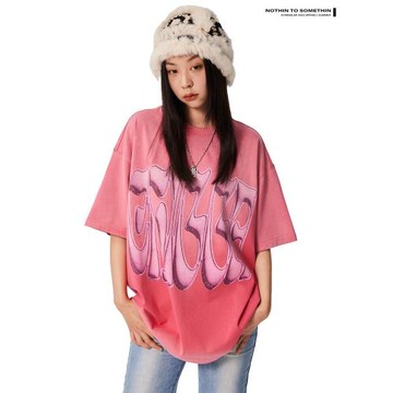 CHIGGALAB23SS夏季水洗做舊重磅迷幻LOGO字母寬松圓領短袖潮牌T恤