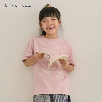 a la sha 親子裝 畫框miao繡花童裝棉T