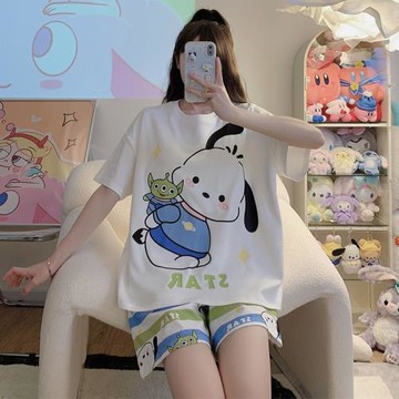 睡衣女生夏季新款卡通可愛純棉短袖薄款學生寬松可外穿家居服套裝