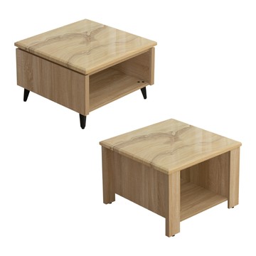 【IDEA】暖色大理石開放式收納茶几/和室桌(2款任選)A款