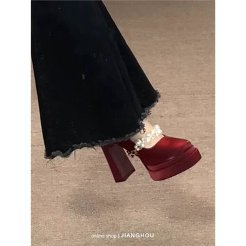 新中式秀禾婚鞋復古超高跟紅鞋女演出不累腳防水臺小個子瑪麗珍鞋