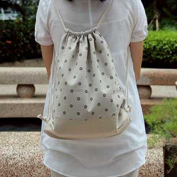 束口後背包/束繩包/束口袋 ~ 咖啡色小菊(B17)