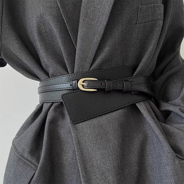 9塑形腰封 腰帶女 高級感女士腰封 配連衣裙子 西裝外套歐美腰帶裝飾 2025新款皮帶 黑色 時尚配飾 彈力腰封