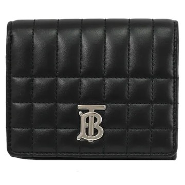 BURBERRY 8064823 LOLA 絎縫小羊皮三折零錢短夾.黑/銀