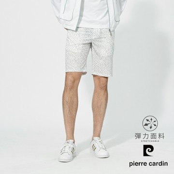 pierre cardin 皮爾卡登 男款 彈力印花平口休閒短褲-白色(5257964-90)